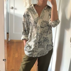 Floral silk button down